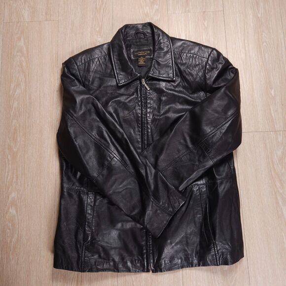 Vintage Croft & Barrow Lambskin Leather Jacket Women Large Black Bomber Coat - Picture 1 of 8